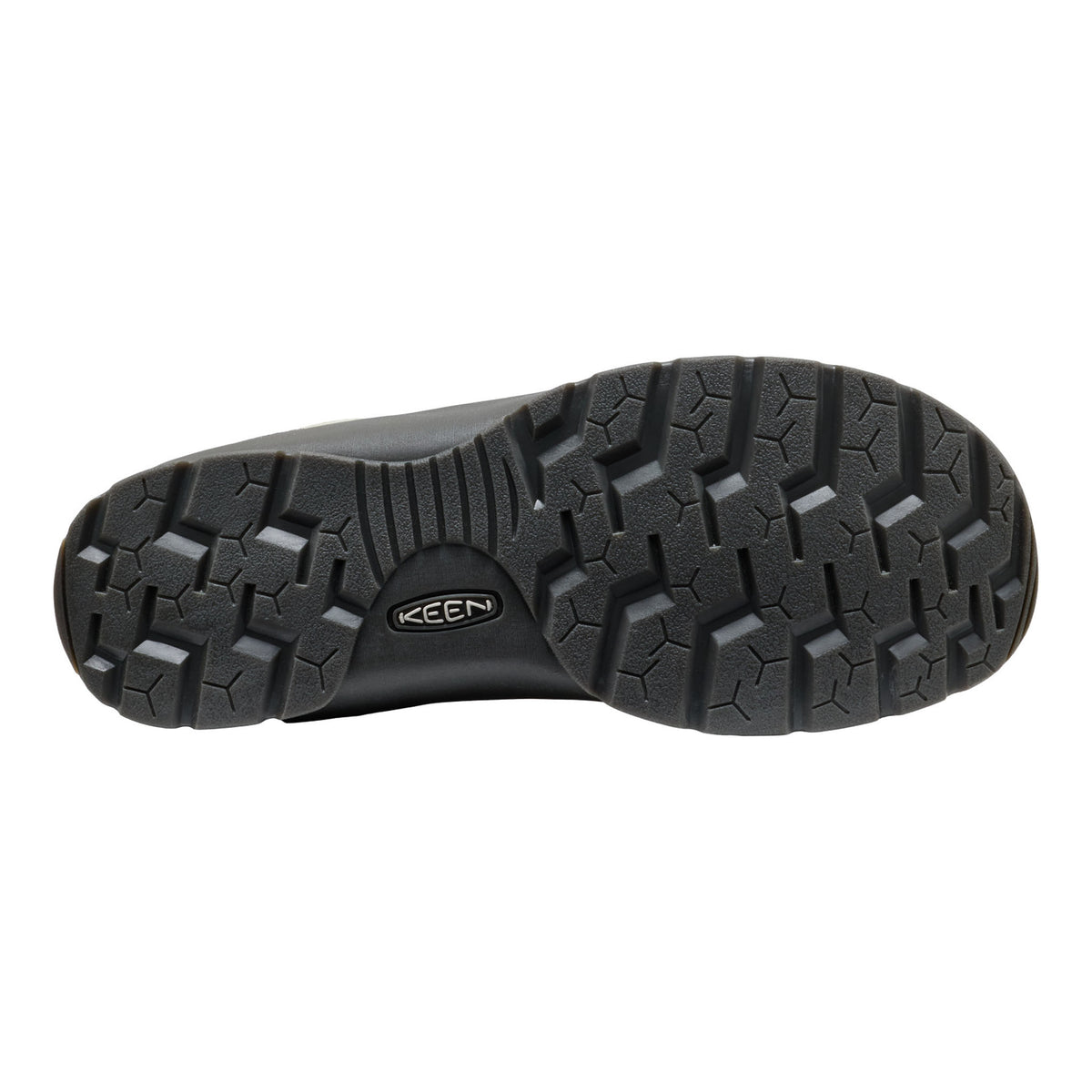 Black shoe sole with 'KEEN' branding on a white background