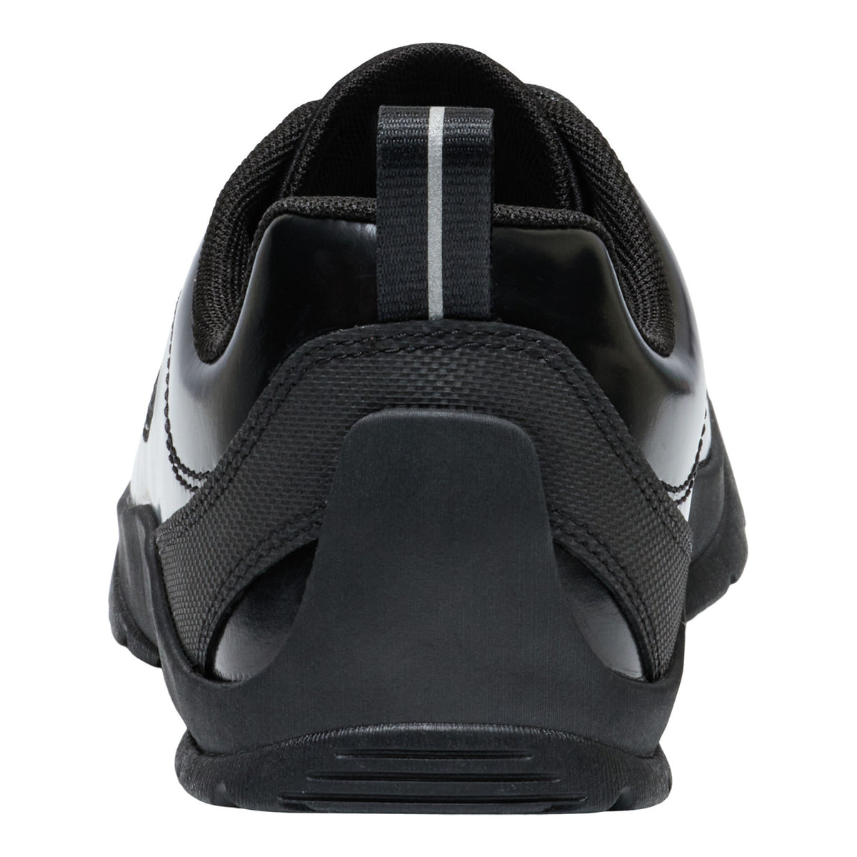 Black athletic shoe with white background