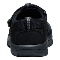 A black Keen sandal shown from a rear three-quarter view against a plain white background.