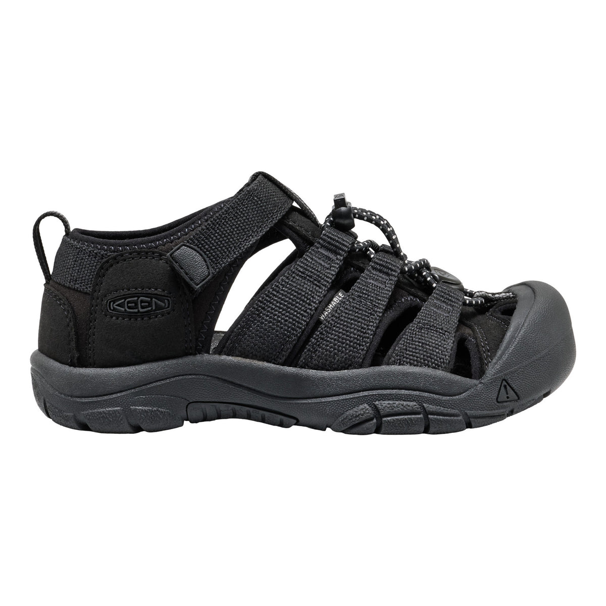 Black sandal with KEEN logo on a white background