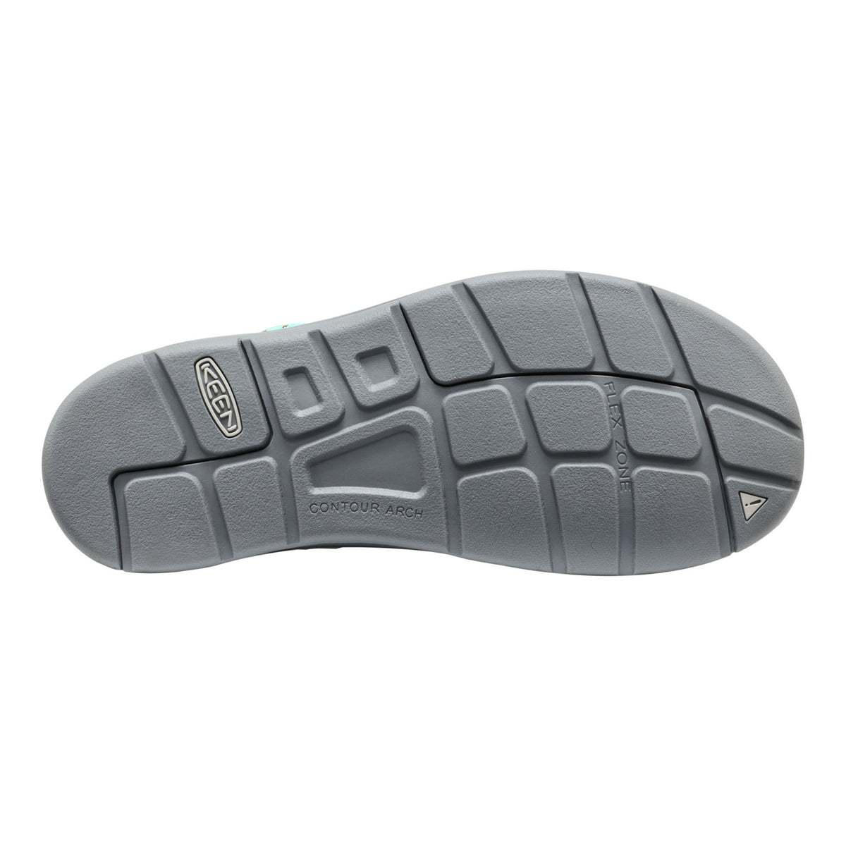 Gray shoe sole with brand logo on a white background