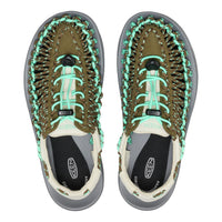 Pair of Keen shoes with unique sole design on a white background