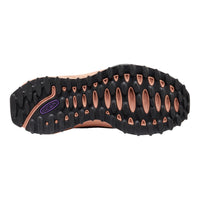 Jasper Zionic shoe, showing a black tread pattern with rose gold accents and a purple Keen logo badge.