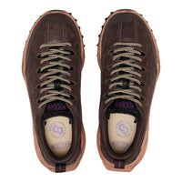 A pair of KEEN work boots in dark brown textured leather, shown from a top-down view on a solid white background.
