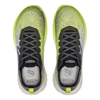 Pair of green and black KEEN shoes on a white background