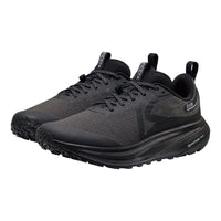 Black running shoes on a white background