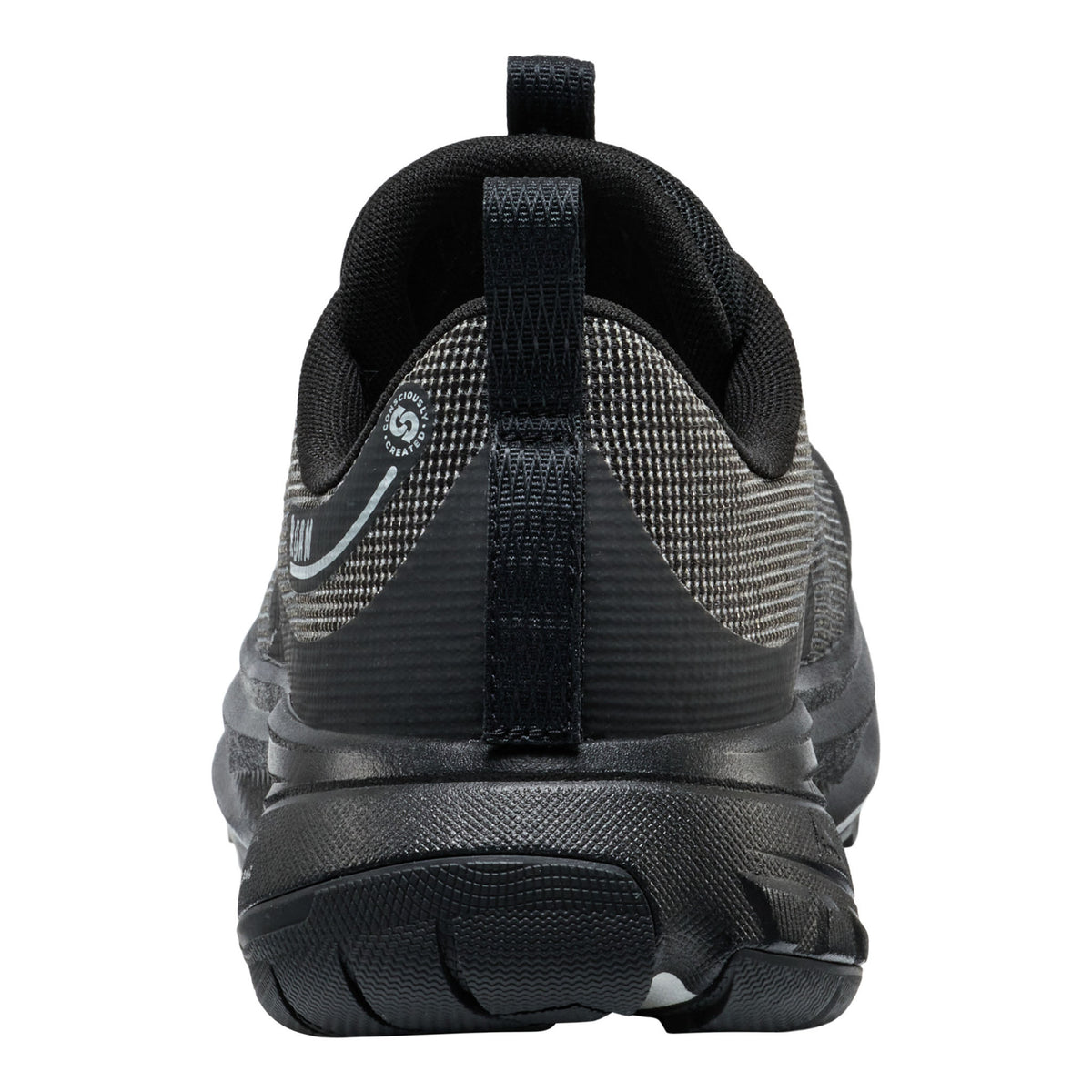 Black and gray athletic shoe on a white background
