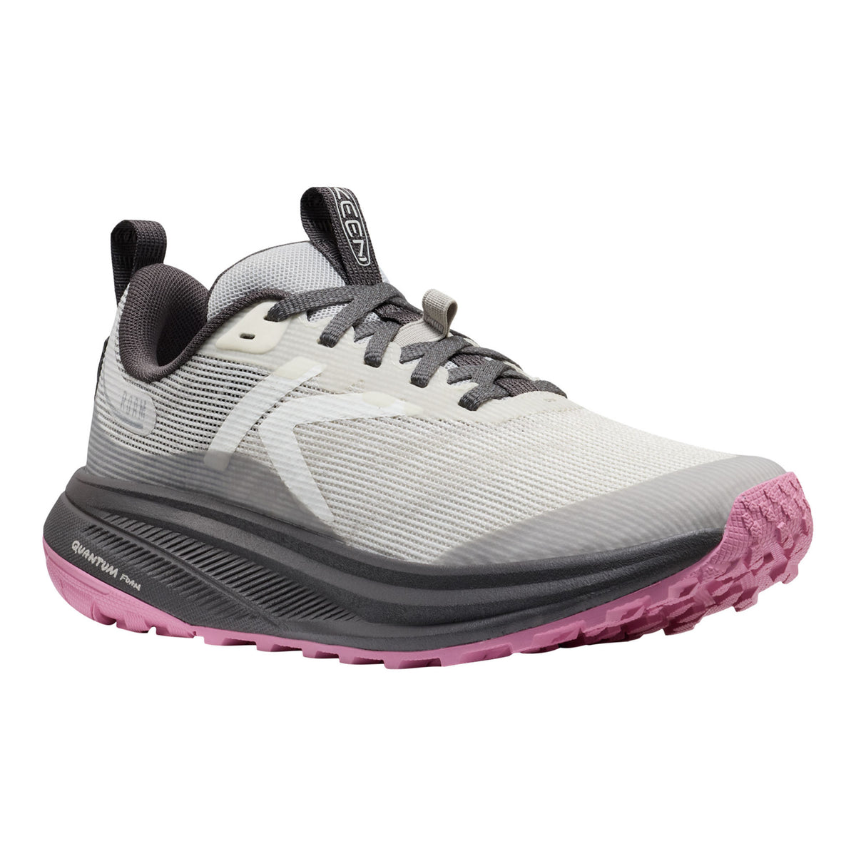 Gray and pink running shoe on a white background