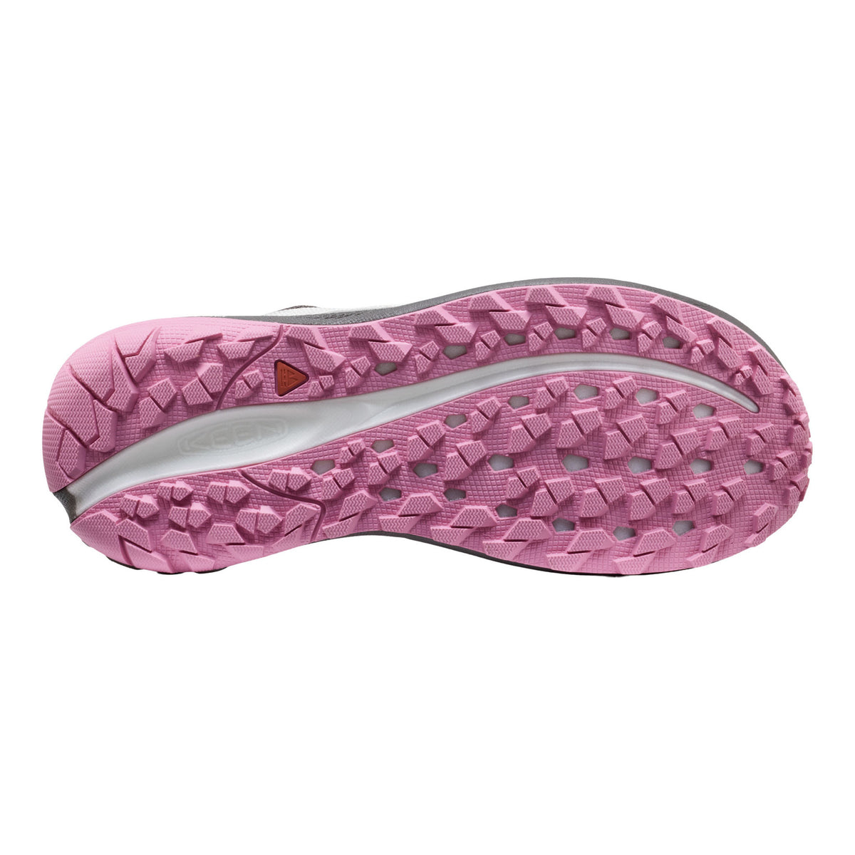 Close-up of pink athletic shoe sole on a white background