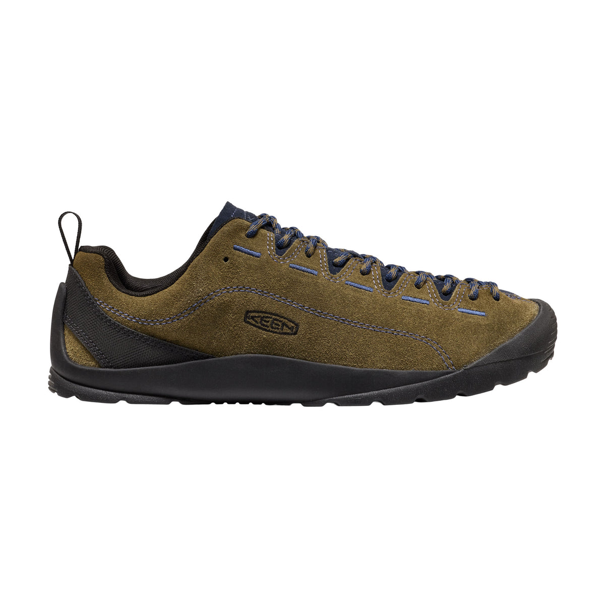 Brown and black sneaker with Keen logo on a white background