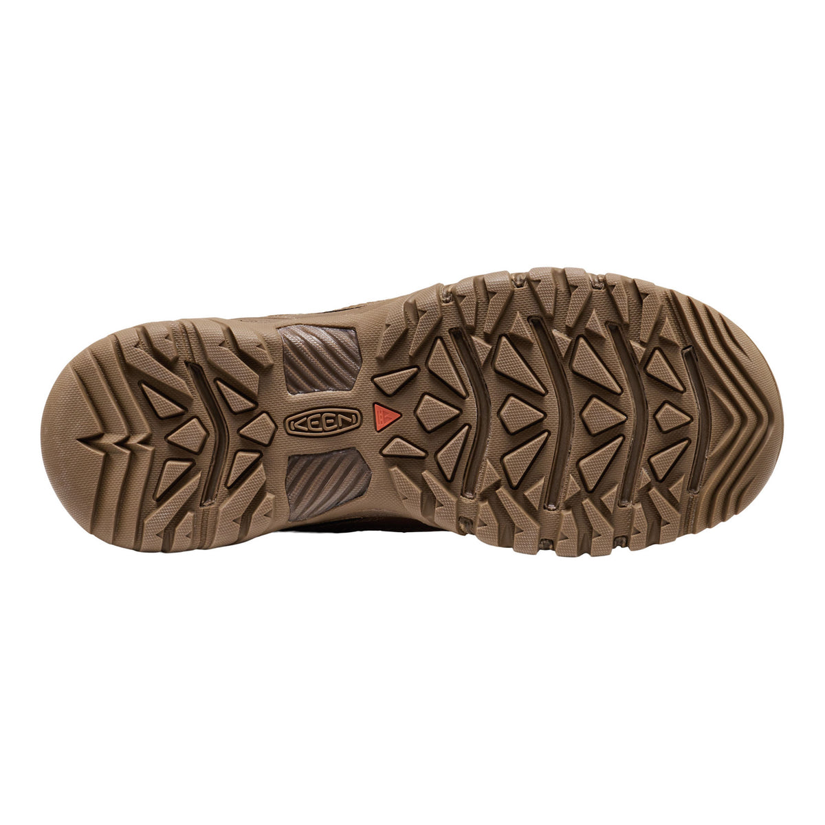 A top-down view of a brown Timberland boot sole, showing the tread pattern and embossed brand logo on a plain white background.