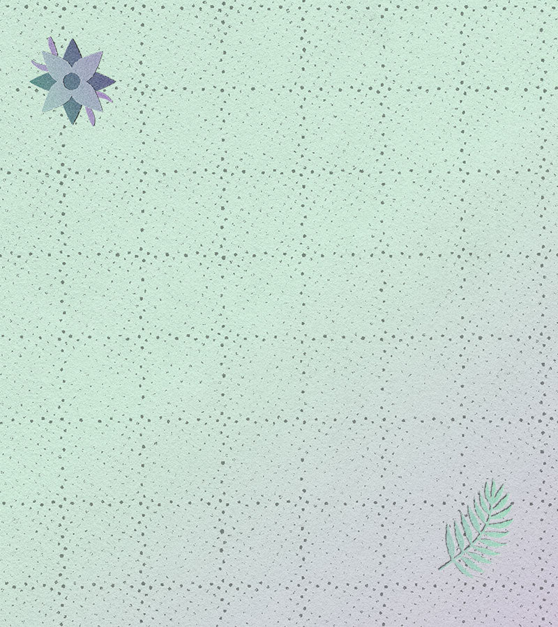 Mint green background with subtle pattern and decorative elements.